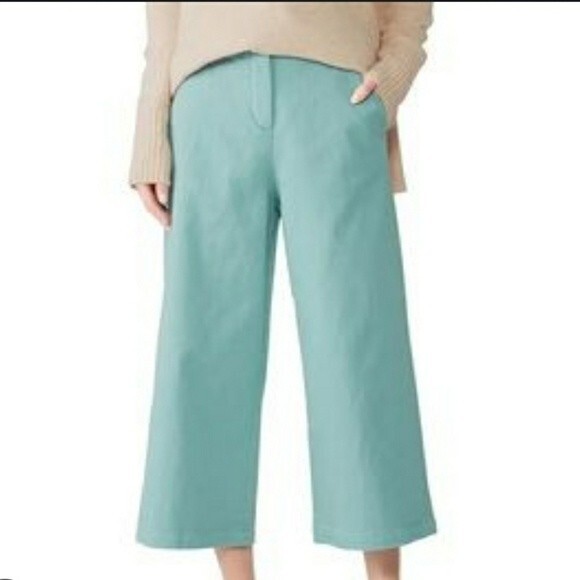 Tibi Women's Bohi Teal Blue Wide Leg Cotton Blend Pants size 12 - Picture 1 of 10